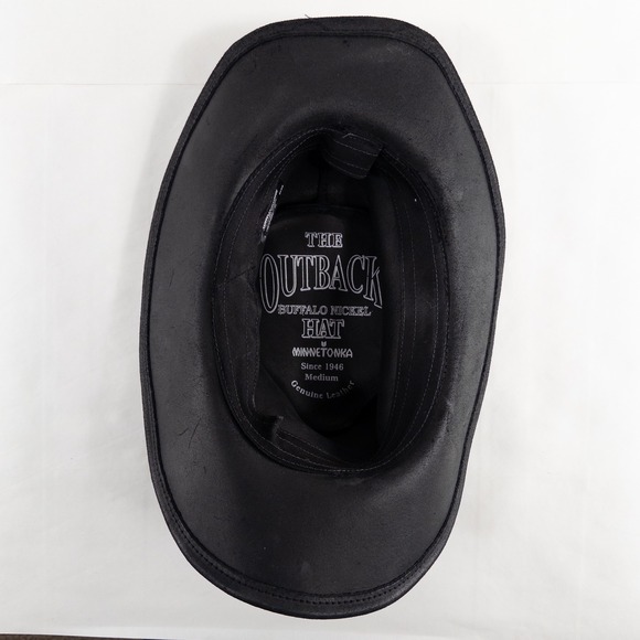 Minnetonka Buffalo Nickel Outback Cowboy Hat Size Medium Black Suede Leather - Picture 6 of 8